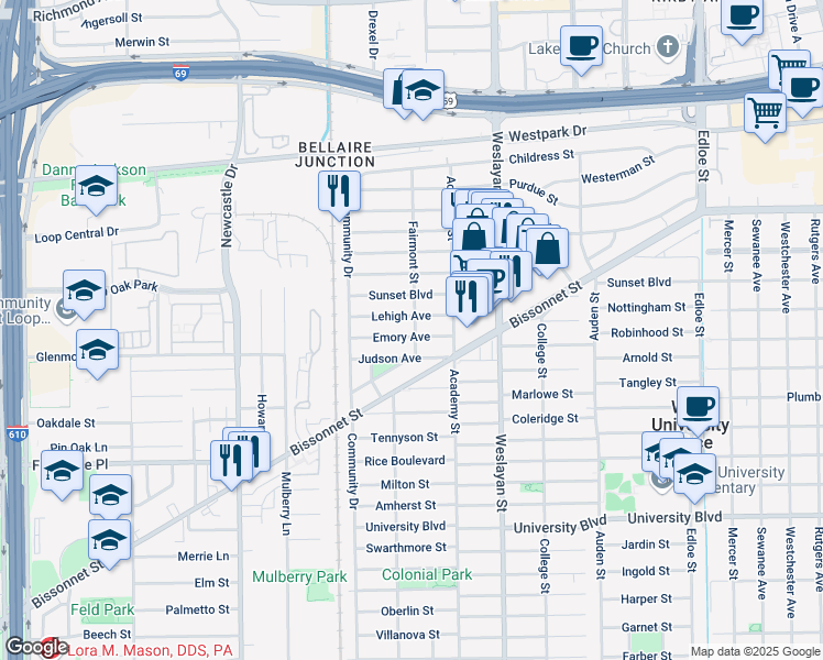 map of restaurants, bars, coffee shops, grocery stores, and more near 4209 Emory Avenue in Houston