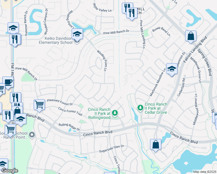 map of restaurants, bars, coffee shops, grocery stores, and more near 4311 Crossvale Ridge Lane in Katy
