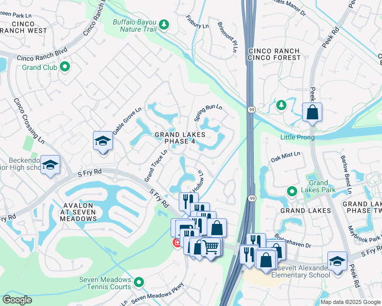 map of restaurants, bars, coffee shops, grocery stores, and more near 7011 Smokey Brook Lane in Katy