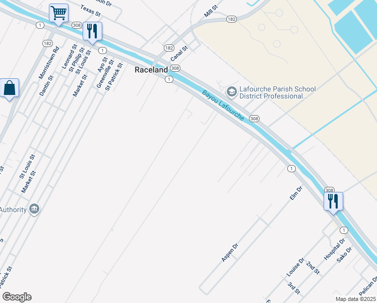 map of restaurants, bars, coffee shops, grocery stores, and more near 206 Danos St in Raceland
