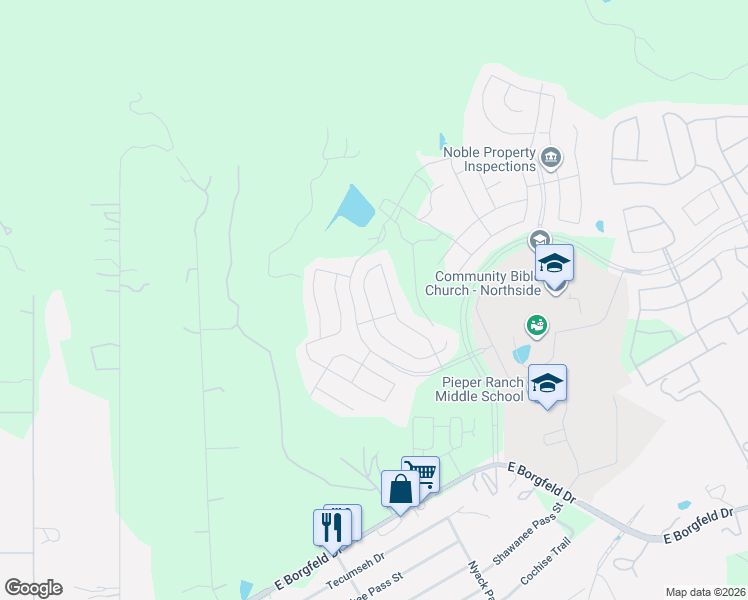 map of restaurants, bars, coffee shops, grocery stores, and more near 1057 Cadogan Squire in San Antonio