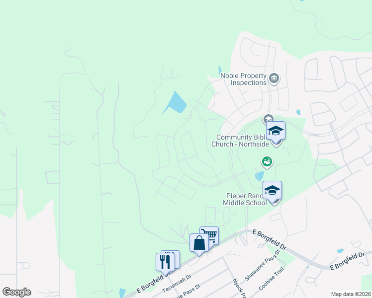 map of restaurants, bars, coffee shops, grocery stores, and more near 28505 Shailene Drive in San Antonio