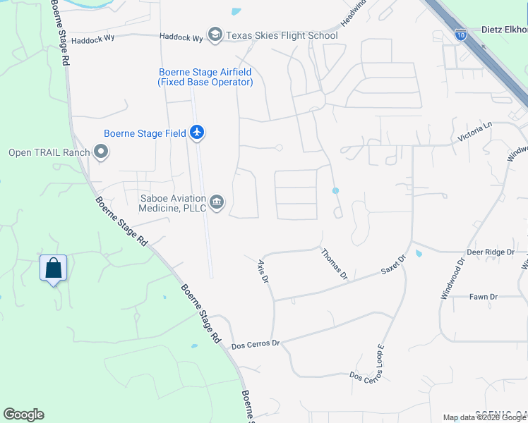 map of restaurants, bars, coffee shops, grocery stores, and more near 10123 Axis Drive in Boerne