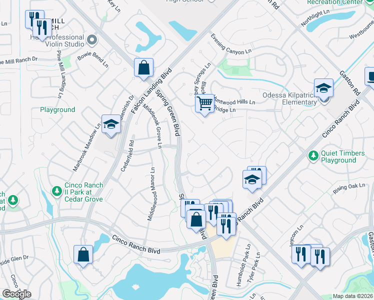 map of restaurants, bars, coffee shops, grocery stores, and more near 26931 Cheyenne Crest Lane in Katy