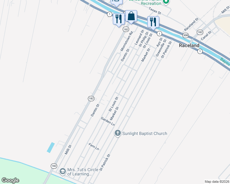 map of restaurants, bars, coffee shops, grocery stores, and more near 698 St Philip St in Raceland