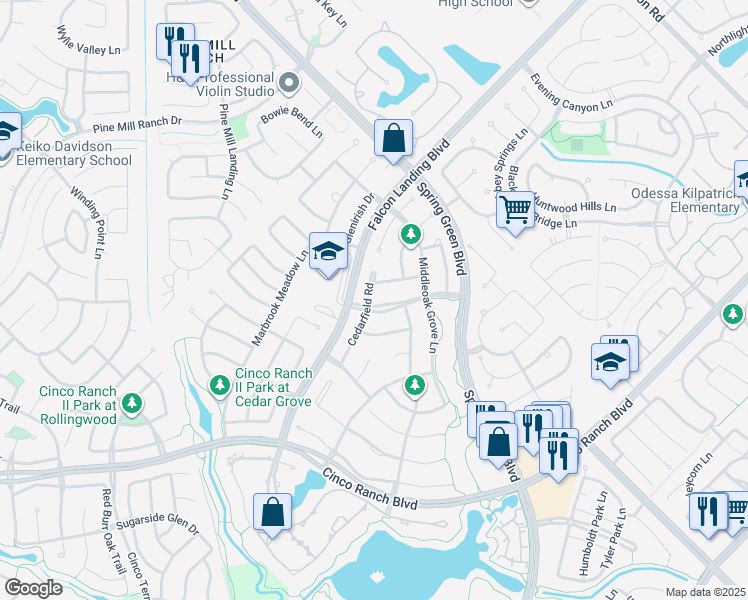 map of restaurants, bars, coffee shops, grocery stores, and more near 27510 Rosewood Valley Drive in Katy