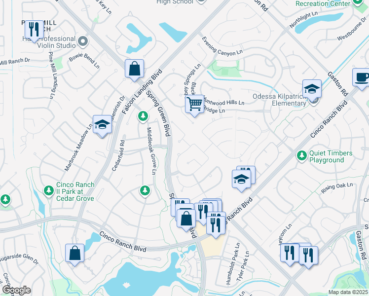 map of restaurants, bars, coffee shops, grocery stores, and more near 26911 Crismel Urritia in Katy