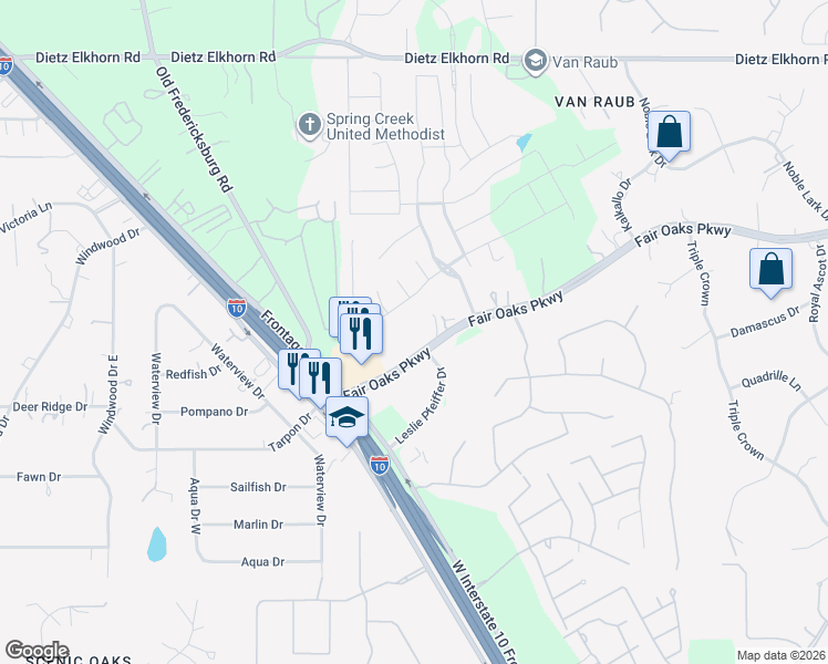 map of restaurants, bars, coffee shops, grocery stores, and more near 9025 Fair Oaks Parkway in Fair Oaks Ranch