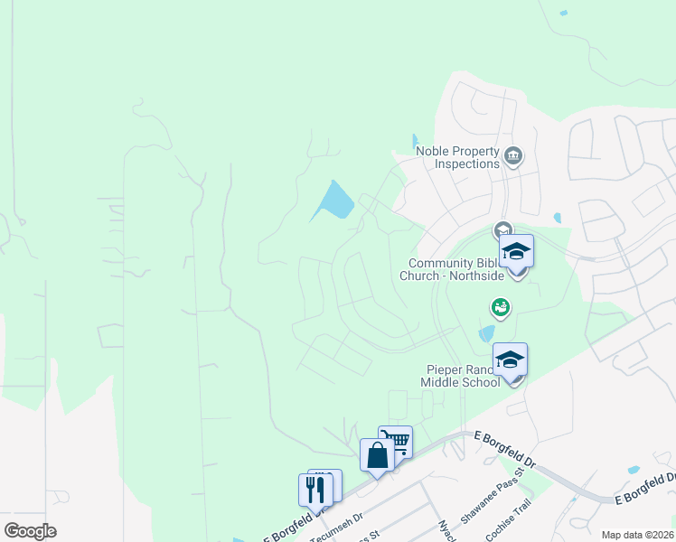 map of restaurants, bars, coffee shops, grocery stores, and more near 28554 Shailene Drive in San Antonio