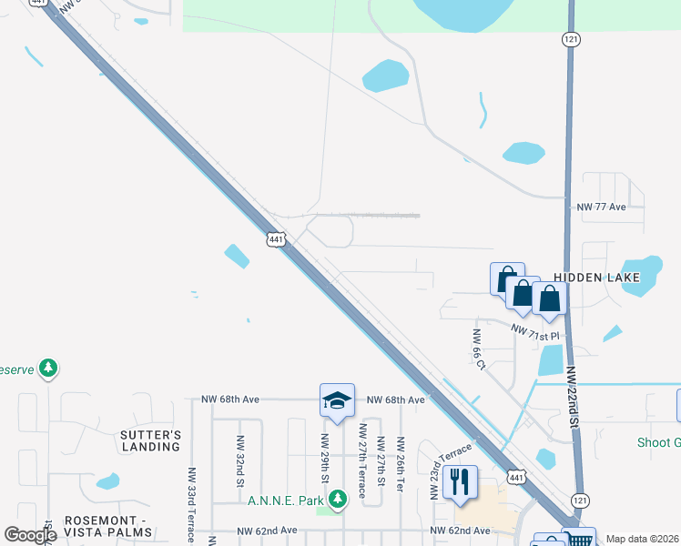 map of restaurants, bars, coffee shops, grocery stores, and more near 7397 Northwest 13th Boulevard in Gainesville