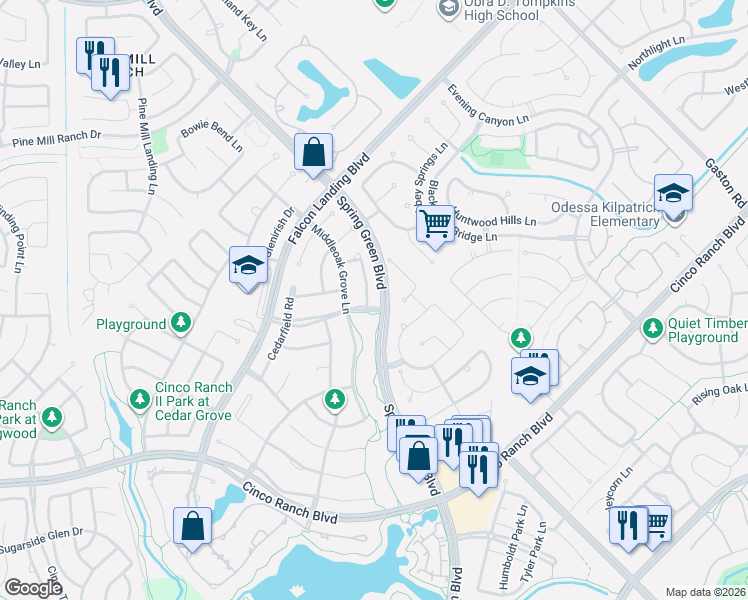 map of restaurants, bars, coffee shops, grocery stores, and more near 4539 Red Yucca Drive in Katy