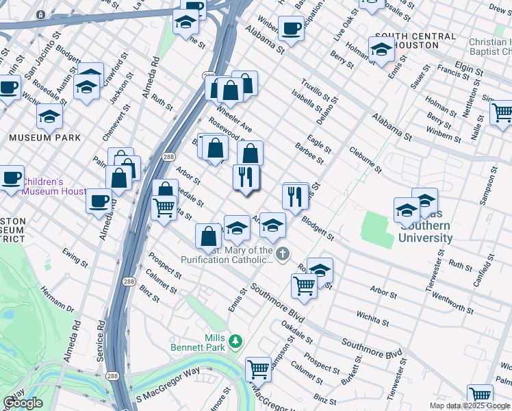 map of restaurants, bars, coffee shops, grocery stores, and more near 4804 Delano Street in Houston