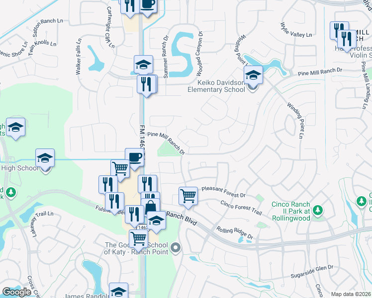 map of restaurants, bars, coffee shops, grocery stores, and more near 27203 Naples Run Lane in Katy