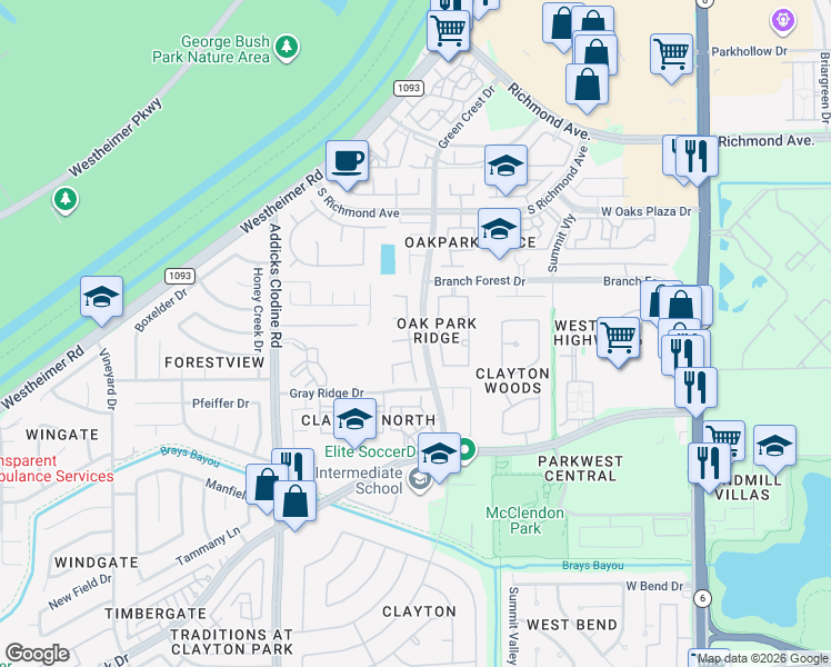 map of restaurants, bars, coffee shops, grocery stores, and more near 3311 Sapling Oak Dr in Houston