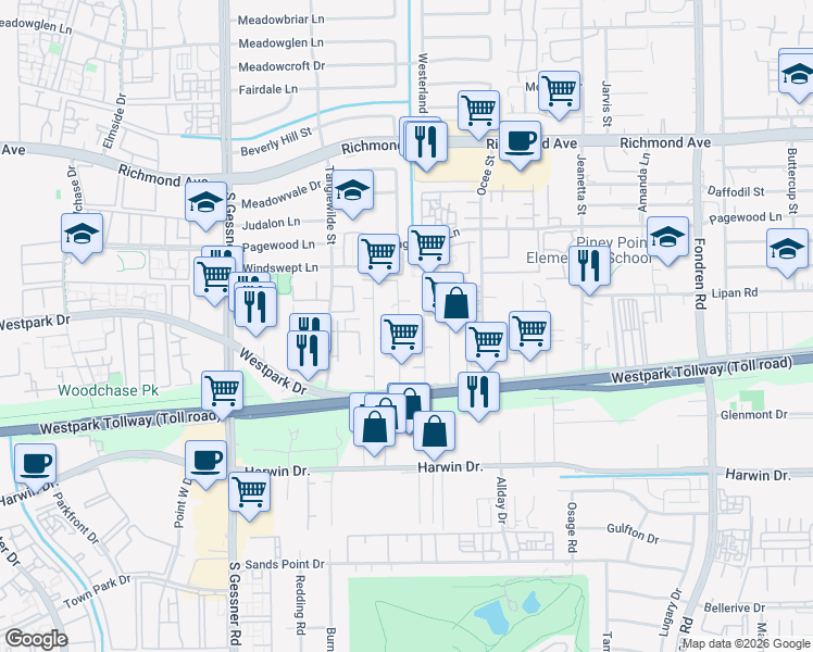 map of restaurants, bars, coffee shops, grocery stores, and more near 3833 Ade Street in Houston