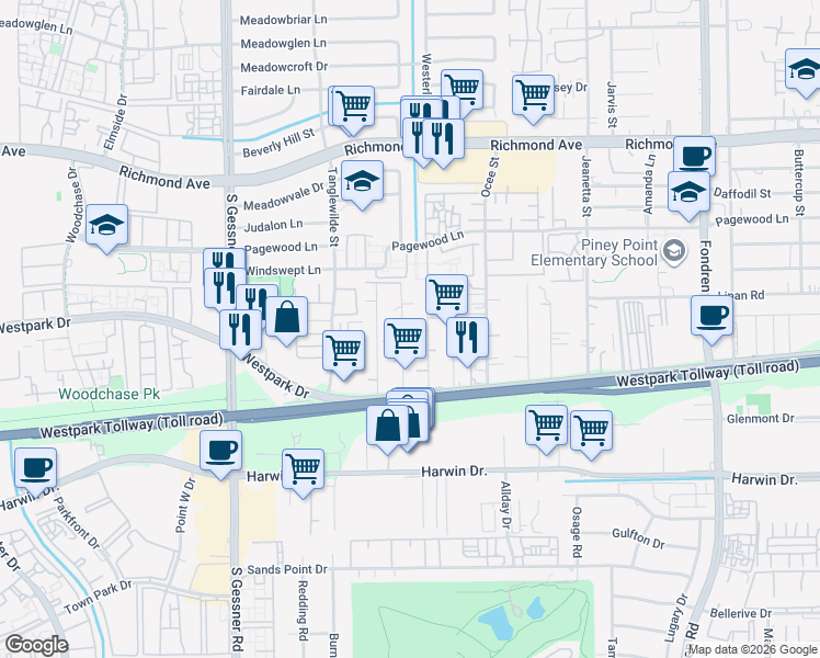 map of restaurants, bars, coffee shops, grocery stores, and more near 3833 Ade Street in Houston