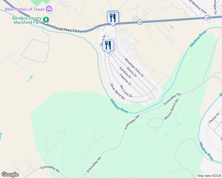 map of restaurants, bars, coffee shops, grocery stores, and more near 772 River Bend Road in Bandera