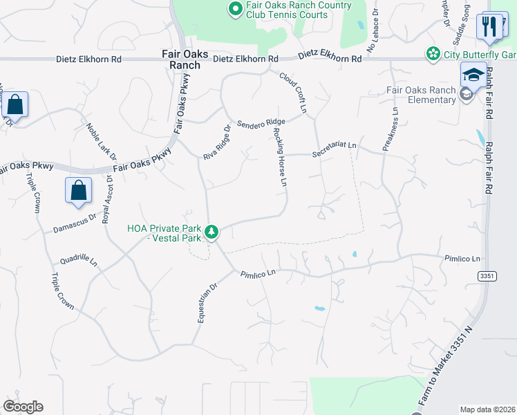 map of restaurants, bars, coffee shops, grocery stores, and more near 7817 Rocking Horse Lane in Boerne