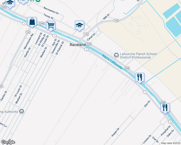 map of restaurants, bars, coffee shops, grocery stores, and more near 189 Saint Ann Street in Raceland