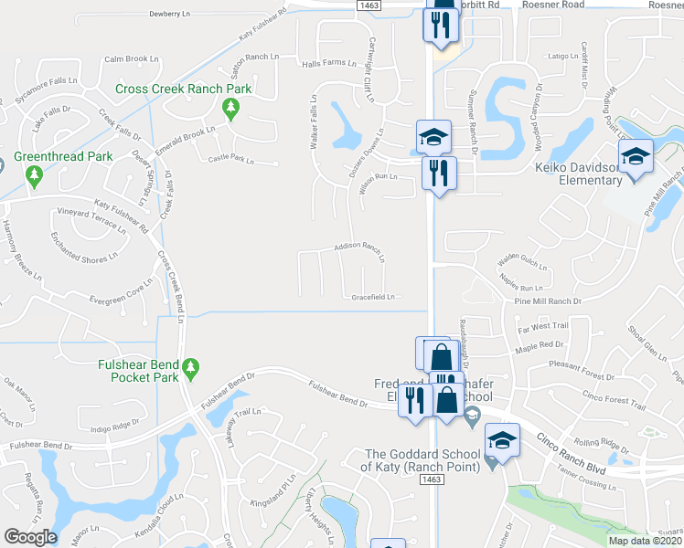 map of restaurants, bars, coffee shops, grocery stores, and more near Astoria Manor Lane in Fulshear