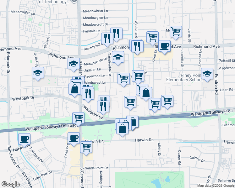map of restaurants, bars, coffee shops, grocery stores, and more near 3700 Ace Street in Houston