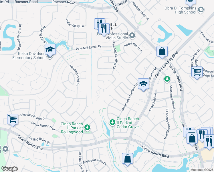 map of restaurants, bars, coffee shops, grocery stores, and more near 4210 Longmont Hills Lane in Katy