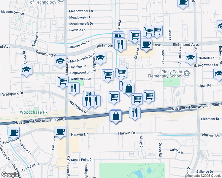 map of restaurants, bars, coffee shops, grocery stores, and more near 3701 Ade Street in Houston