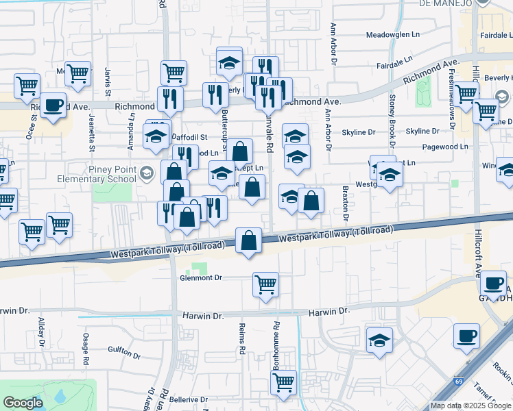 map of restaurants, bars, coffee shops, grocery stores, and more near 8622 Lipan Road in Houston