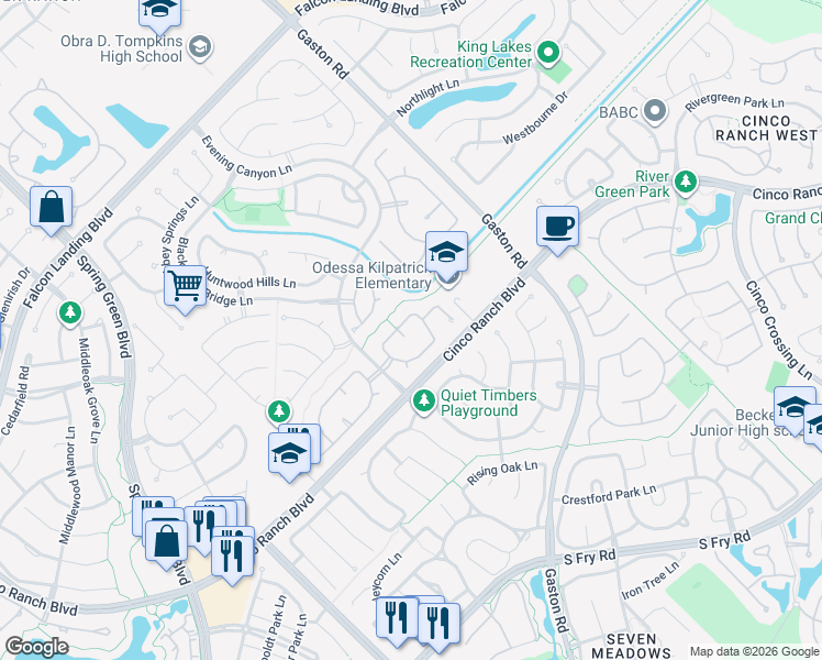 map of restaurants, bars, coffee shops, grocery stores, and more near 4907 Suffield Glen Court in Katy