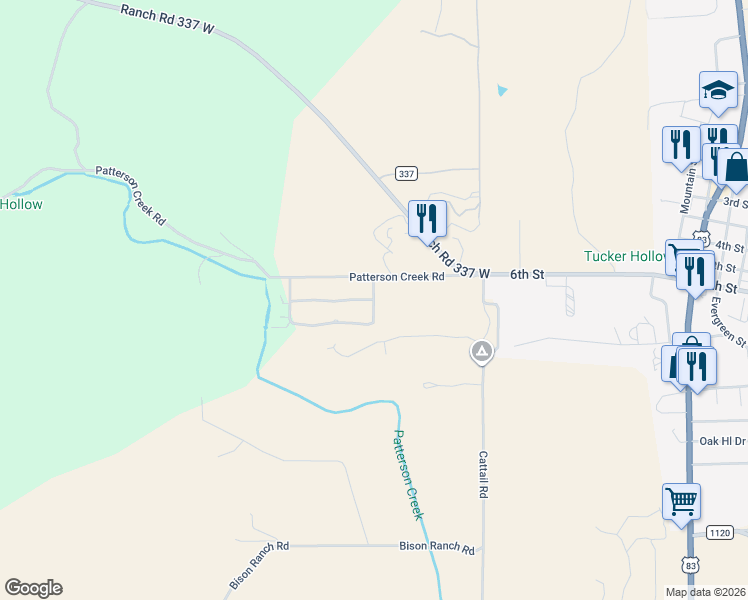map of restaurants, bars, coffee shops, grocery stores, and more near 2 Pacan Shadows Drive in Leakey