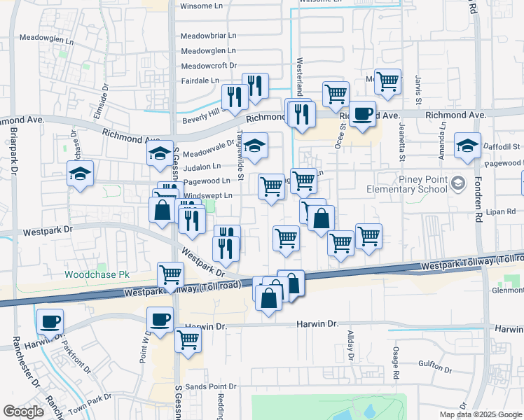 map of restaurants, bars, coffee shops, grocery stores, and more near 3700 Ace Street in Houston