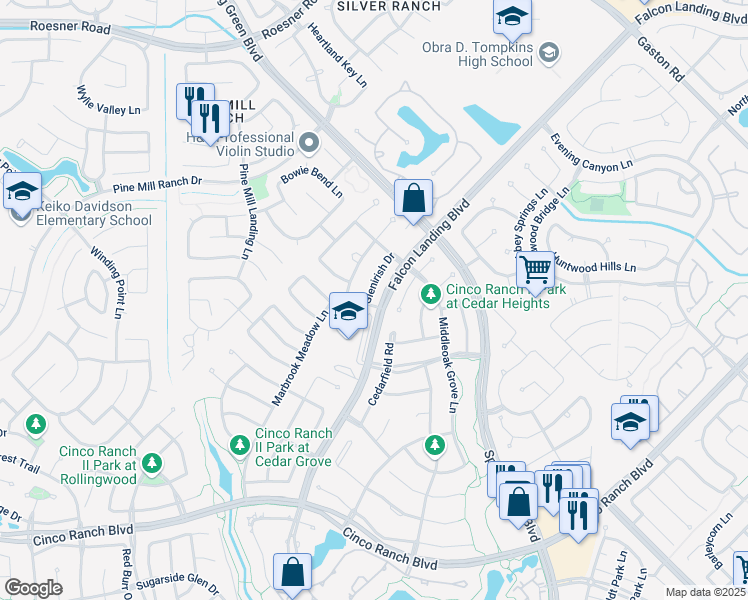 map of restaurants, bars, coffee shops, grocery stores, and more near 4335 Glenirish Drive in Katy