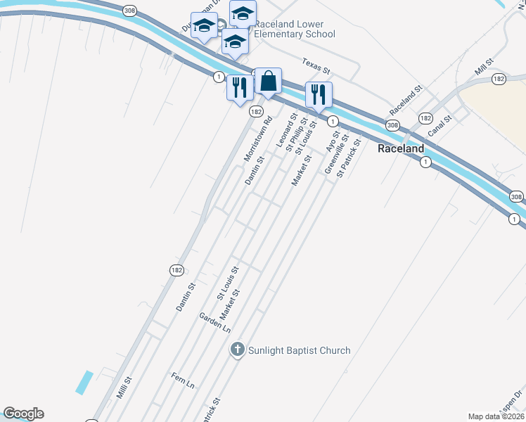 map of restaurants, bars, coffee shops, grocery stores, and more near 318 Saint Louis Street in Raceland