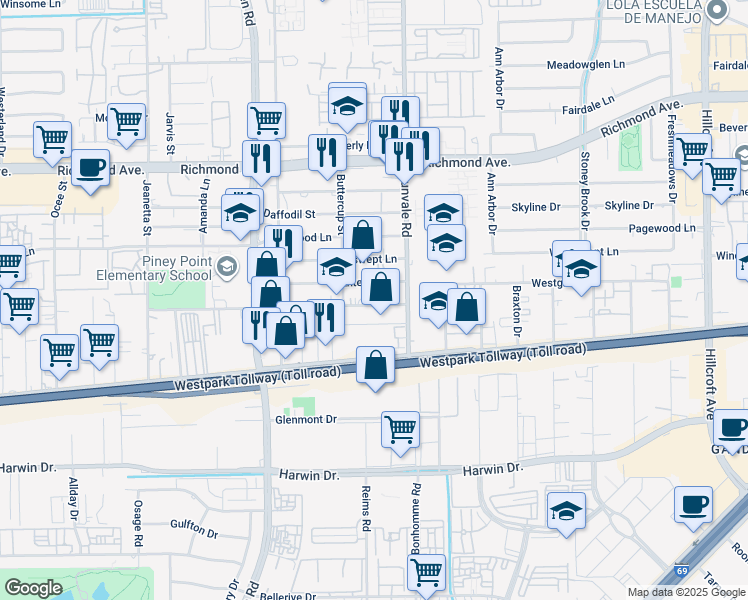 map of restaurants, bars, coffee shops, grocery stores, and more near 8622 Lipan Road in Houston
