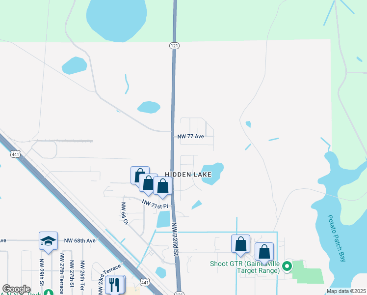 map of restaurants, bars, coffee shops, grocery stores, and more near 2147 Northwest 76th Place in Gainesville