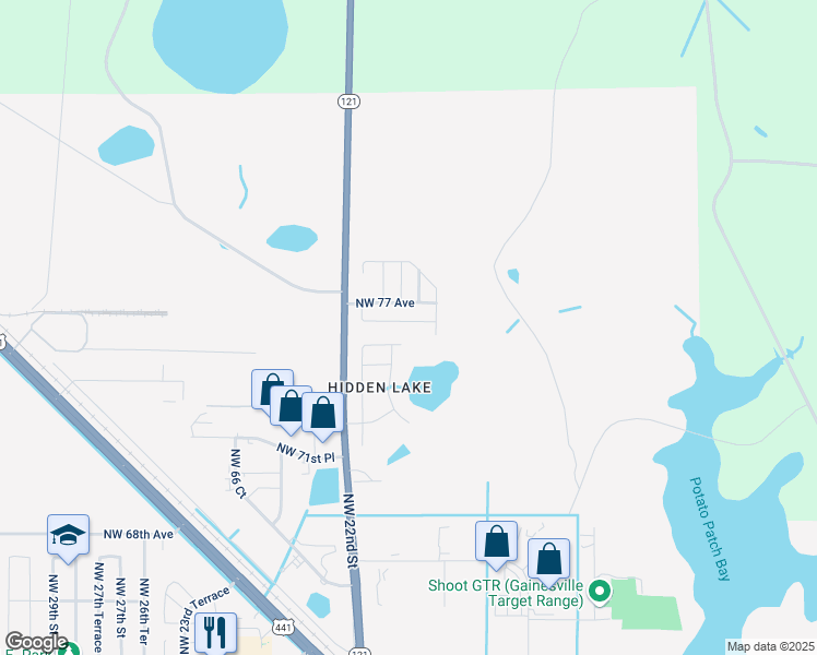map of restaurants, bars, coffee shops, grocery stores, and more near 2073 Northwest 76th Place in Gainesville