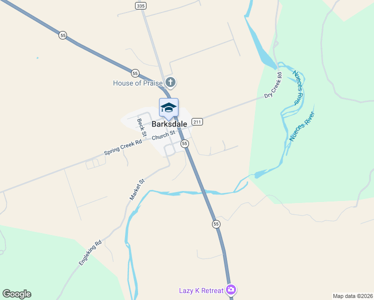 map of restaurants, bars, coffee shops, grocery stores, and more near 25772 Texas 55 in Barksdale