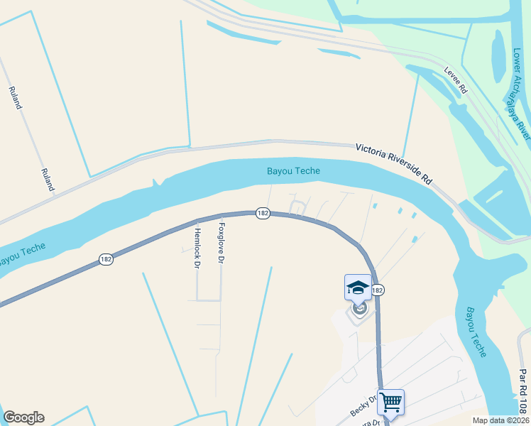 map of restaurants, bars, coffee shops, grocery stores, and more near 3017 Louisiana 182 in Patterson