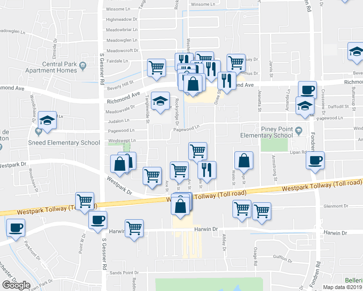map of restaurants, bars, coffee shops, grocery stores, and more near 3701 Ade Street in Houston