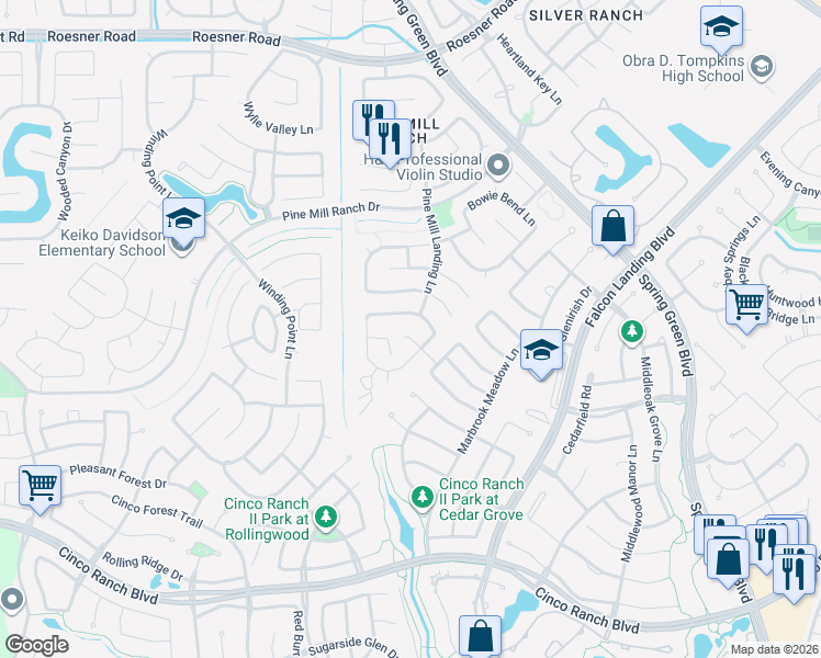map of restaurants, bars, coffee shops, grocery stores, and more near 26518 Pernod Oaks Drive in Katy
