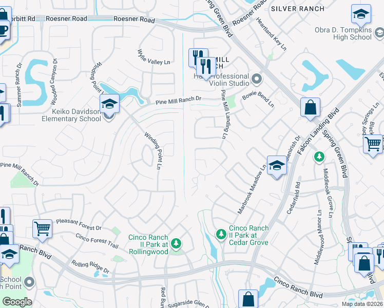 map of restaurants, bars, coffee shops, grocery stores, and more near 4014 Elk Bluff Lane in Katy