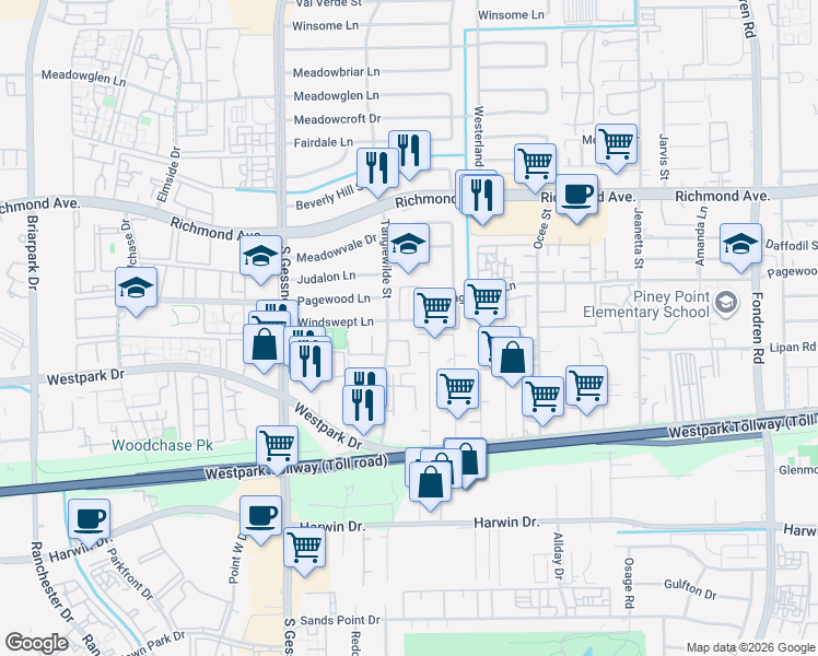 map of restaurants, bars, coffee shops, grocery stores, and more near 3700 Ace Street in Houston