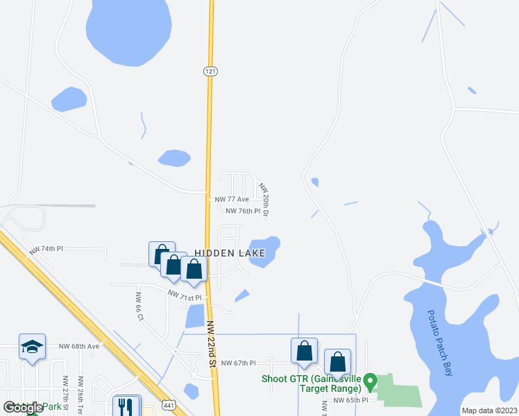 map of restaurants, bars, coffee shops, grocery stores, and more near 2030 Northwest 76th Place in Gainesville