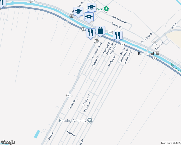 map of restaurants, bars, coffee shops, grocery stores, and more near 324 Leonard Street in Raceland