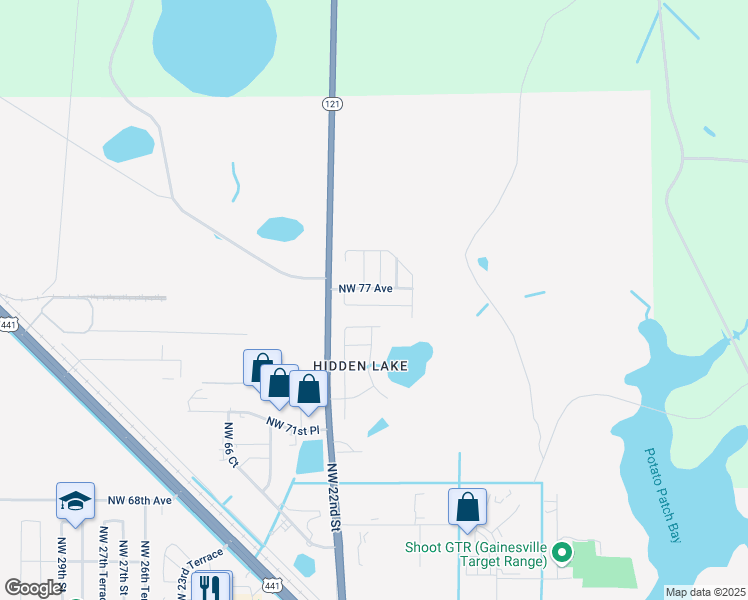 map of restaurants, bars, coffee shops, grocery stores, and more near 2073 Northwest 76th Place in Gainesville