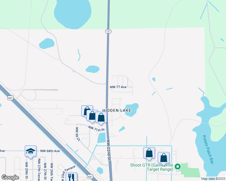 map of restaurants, bars, coffee shops, grocery stores, and more near 2147 Northwest 76th Place in Gainesville