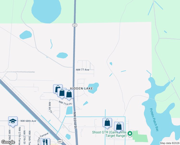 map of restaurants, bars, coffee shops, grocery stores, and more near 2050 Northwest 76th Place in Gainesville