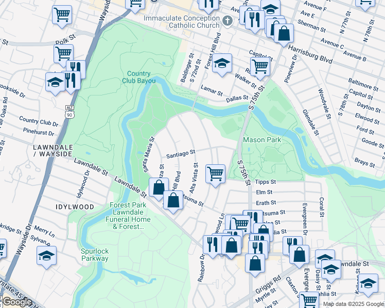 map of restaurants, bars, coffee shops, grocery stores, and more near 1824 Alta Vista Street in Houston
