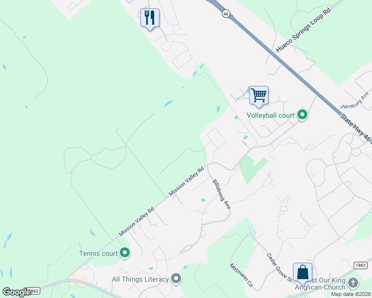 map of restaurants, bars, coffee shops, grocery stores, and more near 831 Ayers Rock Road in New Braunfels