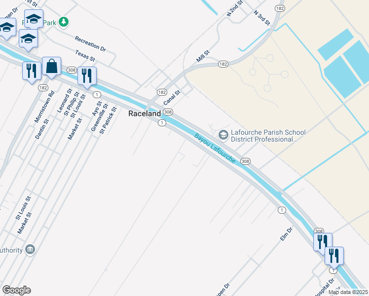 map of restaurants, bars, coffee shops, grocery stores, and more near 110 Saint Ann Street in Raceland